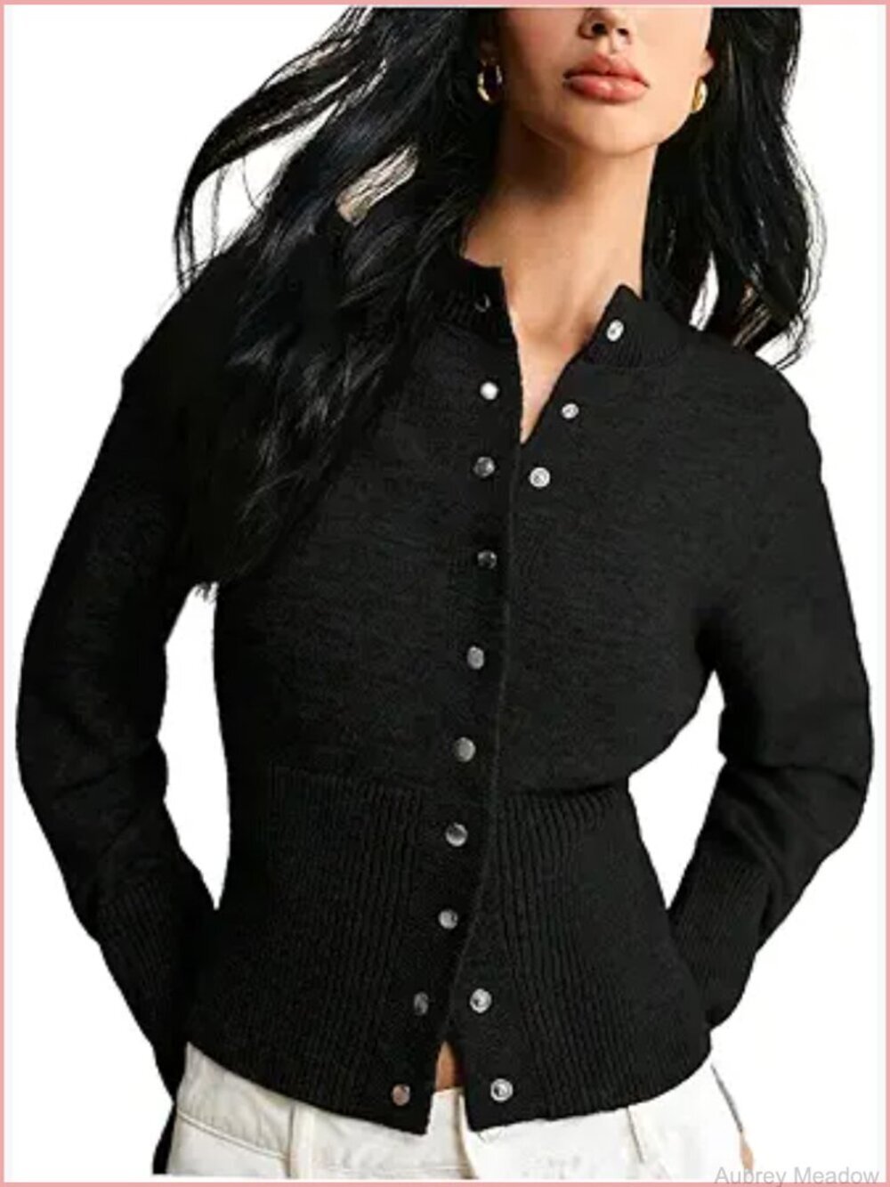 Button Up Cinched Waist Cropped Cardigan Sweater Long Sleeve Slim Knitwear Top